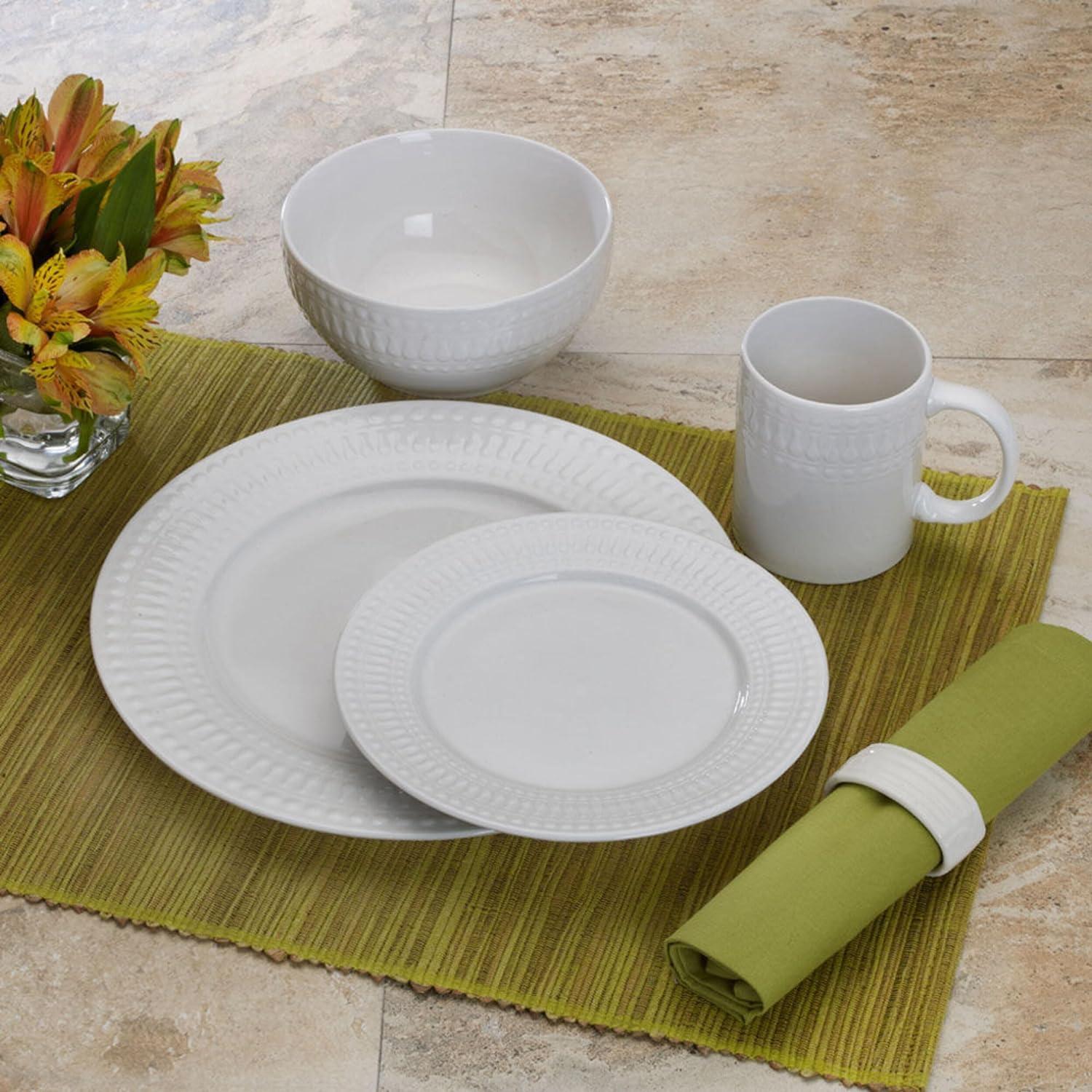 Cassandra White Porcelain 16-Piece Dinnerware Set, Service for 4