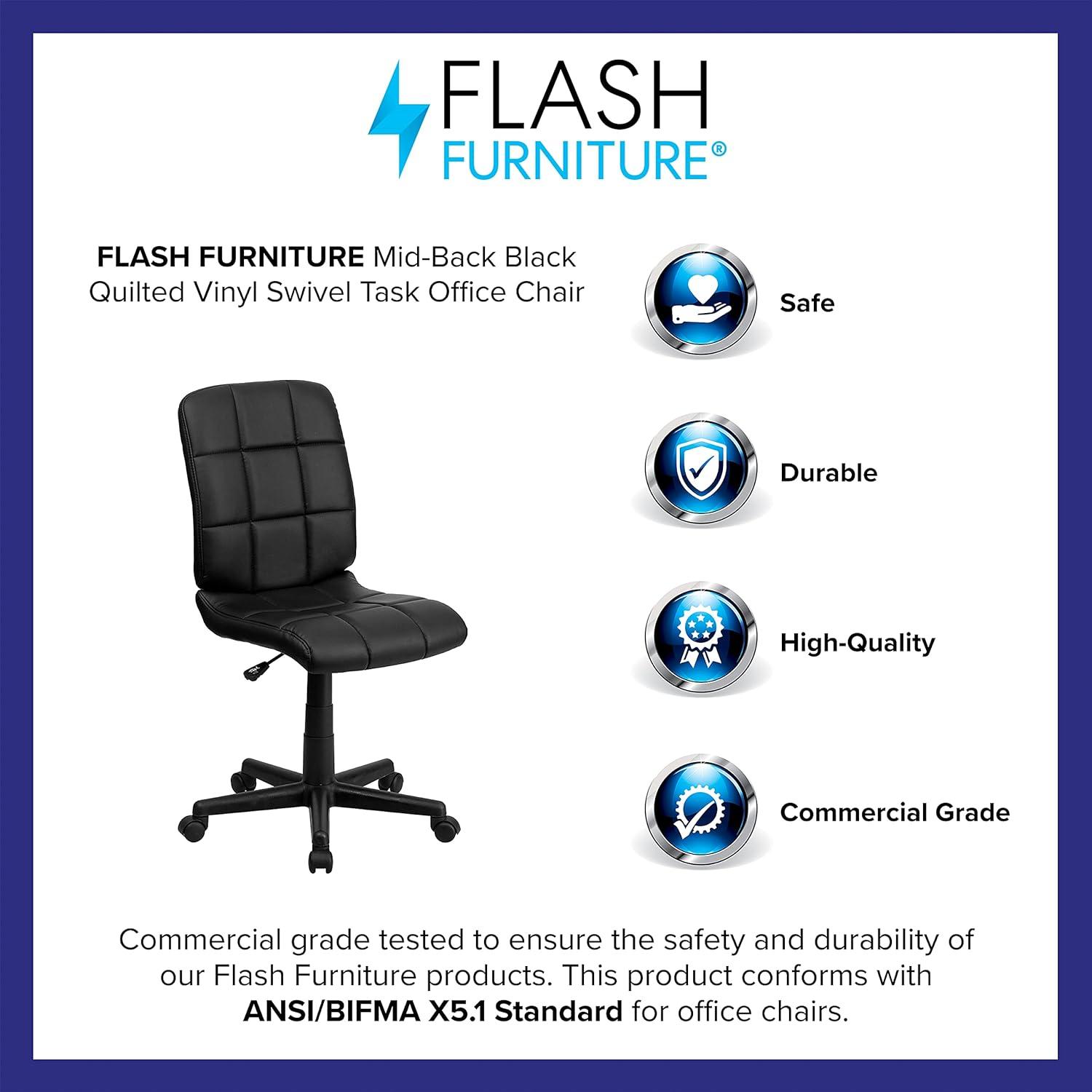 Flash Furniture Clayton Mid-Back Tufted Vinyl Upholstered Swivel Desk Chair with Padded Seat, Black