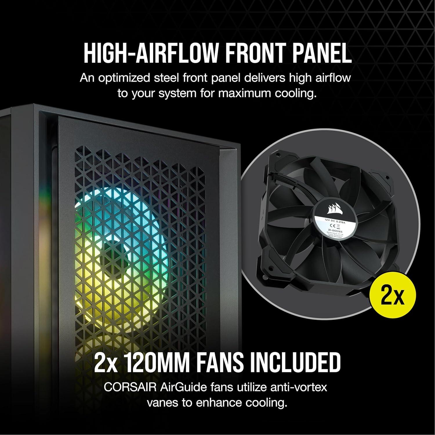 Corsair 4000D AIRFLOW Tempered Glass Mid-Tower ATX Case - Black - Mid-tower - Black - Steel, Tempered Glass, Plastic - 4 x Bay - 2 x 4.72" x Fan(s) Installed - 0 - ATX Motherboard Supported - 6 x