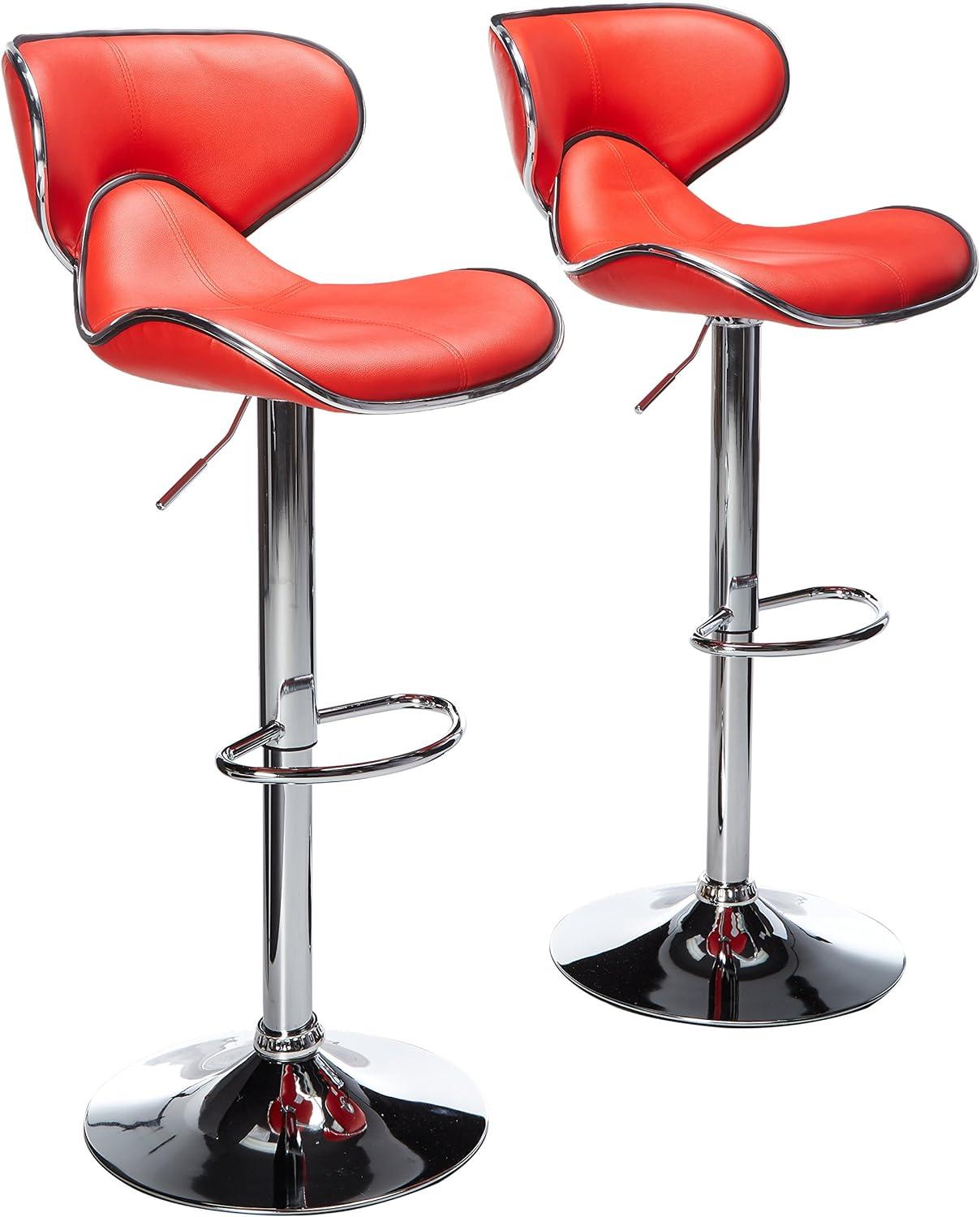 Roundhill Furniture Masaccio Faux Leather Airlift Adjustable Swivel Barstool, Red, Set of 2