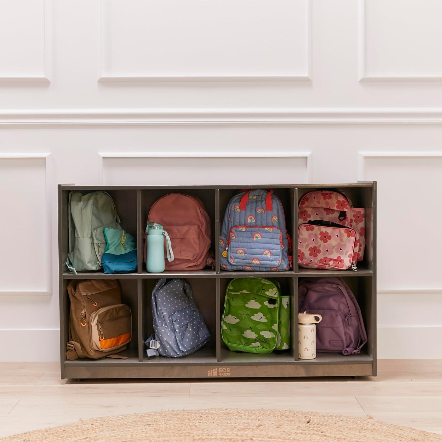ECR4Kids 8-Compartment Mobile Backpack Storage Cabinet, Grey Wash