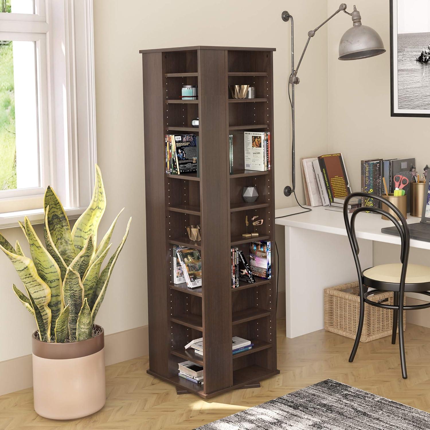 Prepac 4 Sided Spinning Media Storage - Espresso: Holds 1040 CDs, 476 DVDs, Mid-Century Modern Media Tower