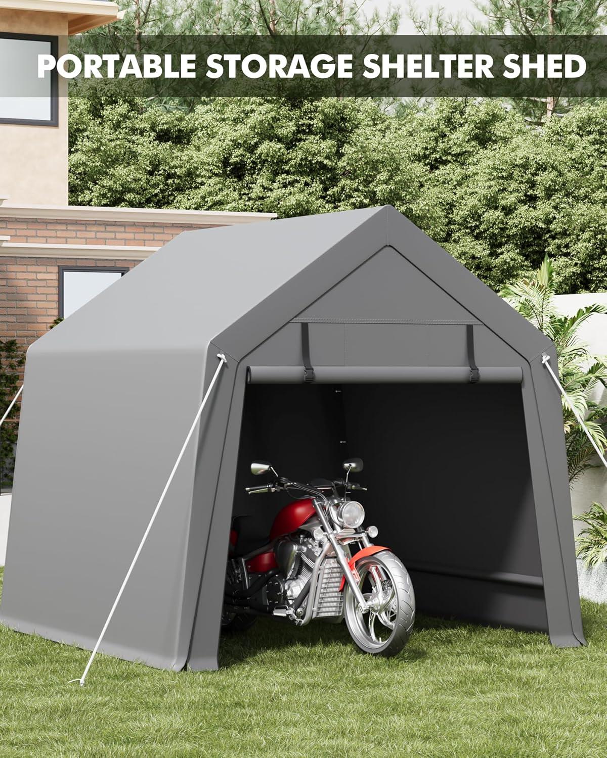 babevy Motorcycle Storage Shed, Heavy Duty Portable Tent With Rolled Zipper Door in , 84" H x 72" W x 72" D