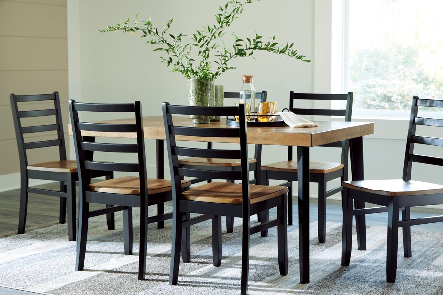 Transitional Black and Brown Rectangular Dining Table with 6 Chairs