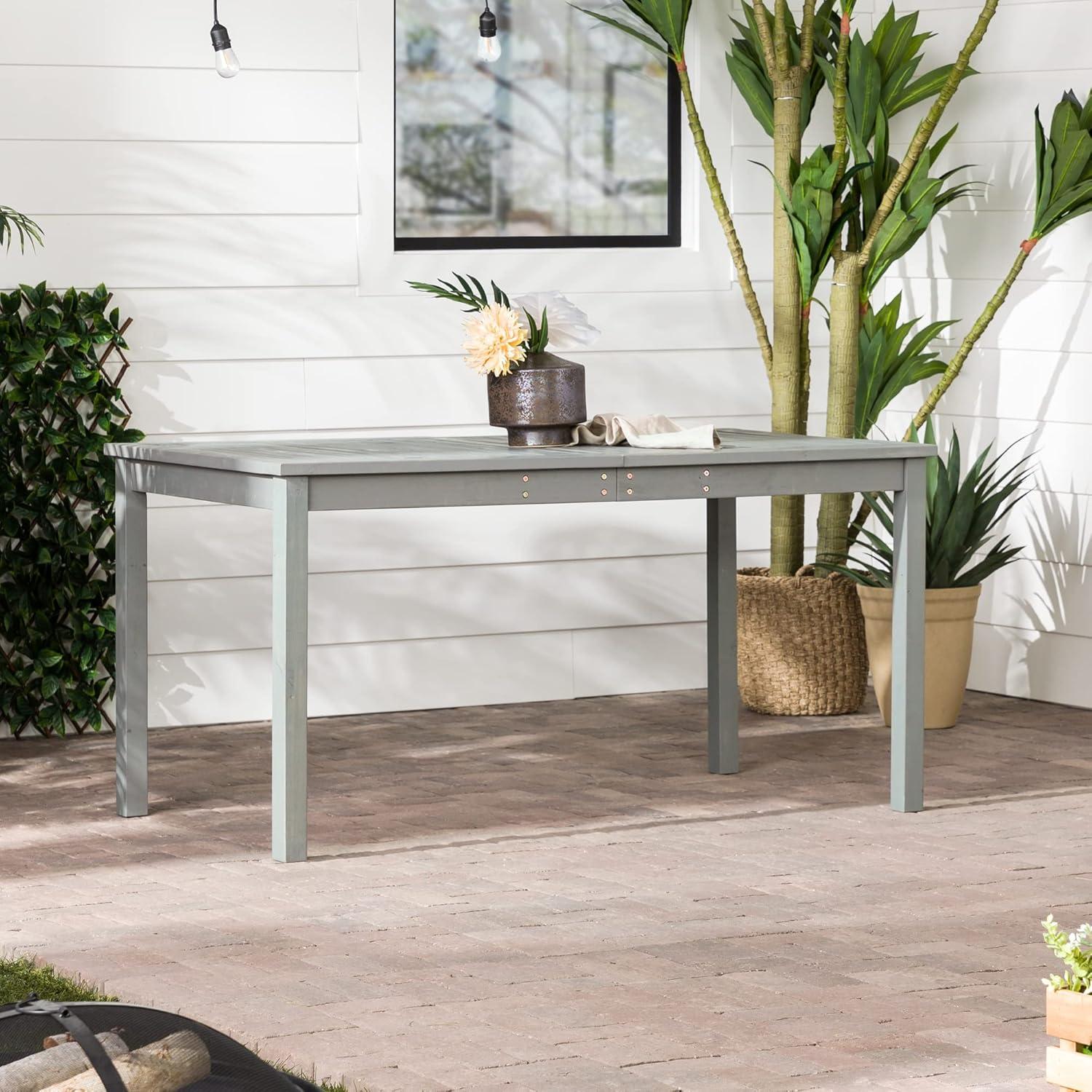 Gray Wash Acacia Wood Outdoor Dining Table with Slatted Surface