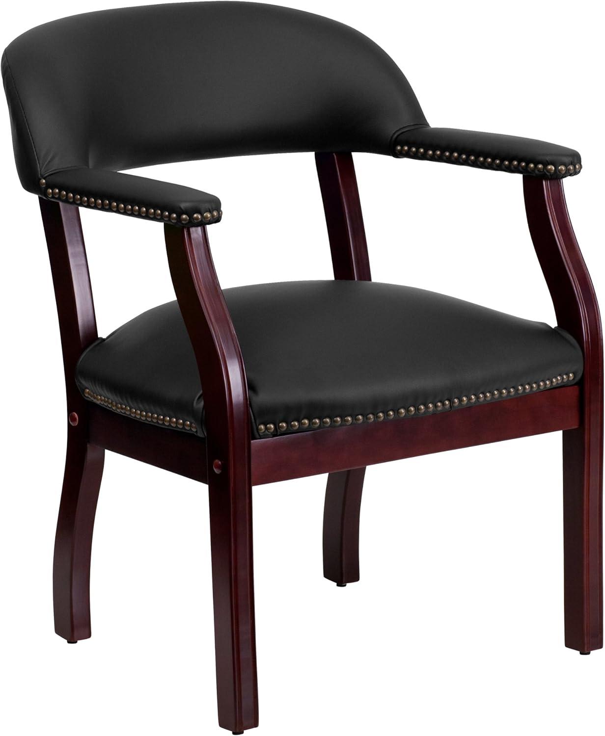 Elegant Black LeatherSoft Conference Chair with Brass Nail Accents