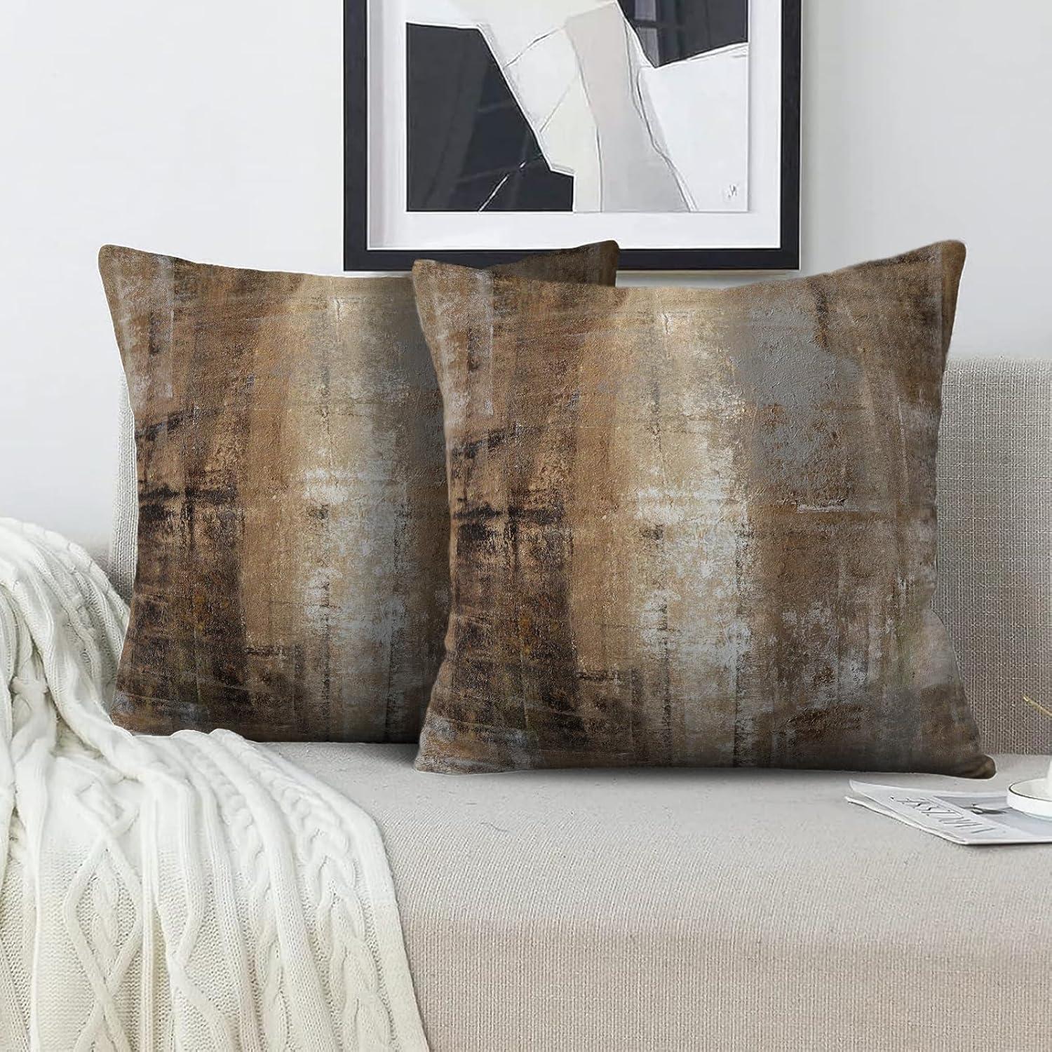 Taupe Abstract Art Cotton Polyester Euro Pillow Covers, Set of 2