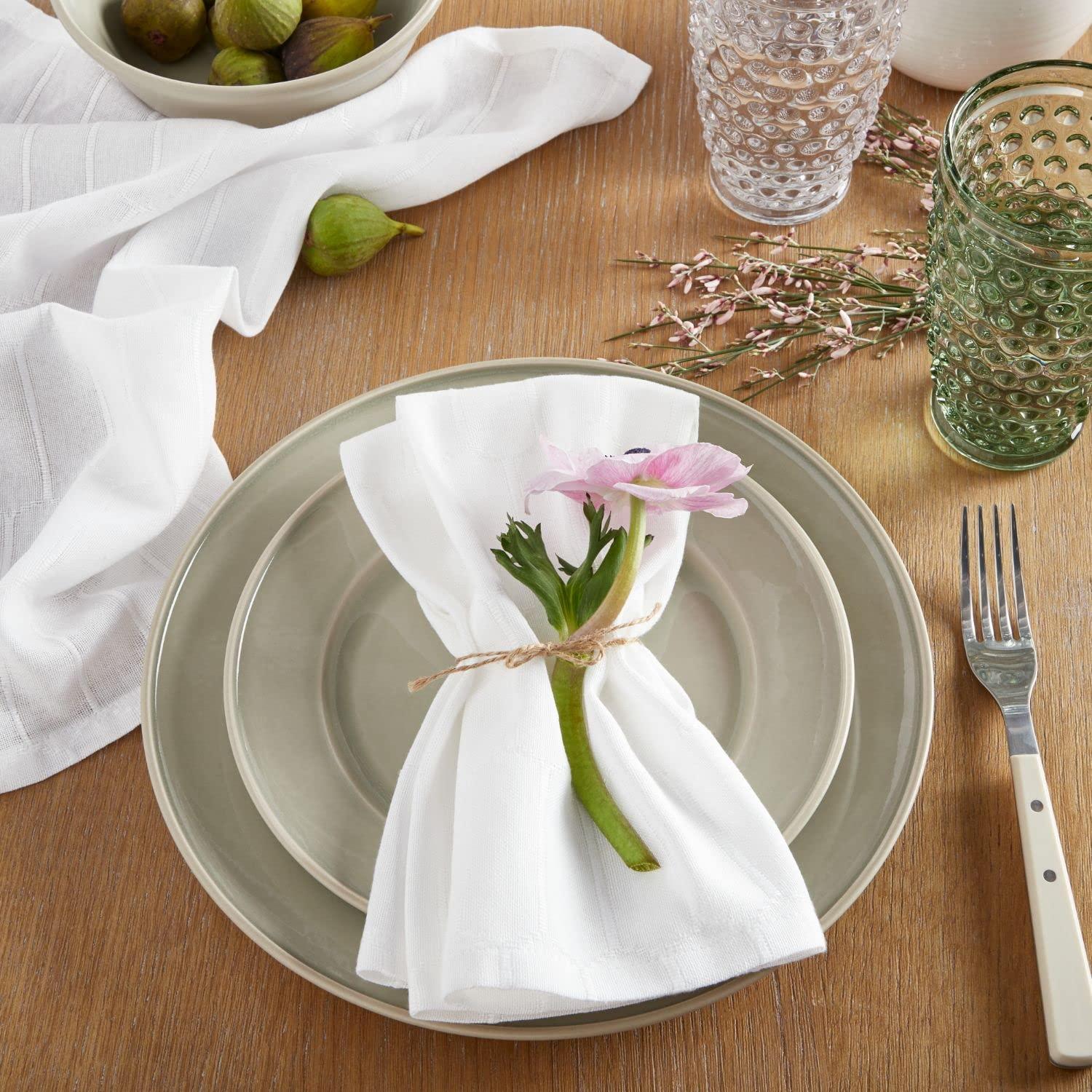 MARTHA STEWART Honeycomb Modern Farmhouse Napkin 4-Pack Set, White, 19"x19"