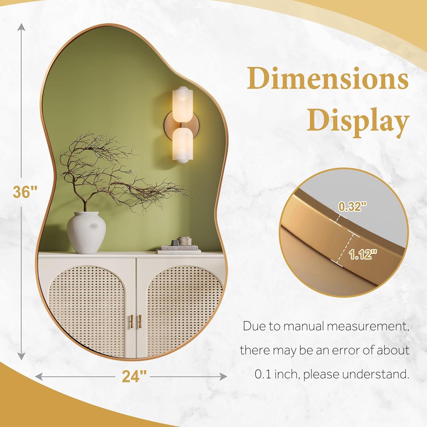 36 in. W. x 24 in. H Irregular Gold Aluminum Alloy Framed Wall Mirror Asymmetrical Wall Mirror