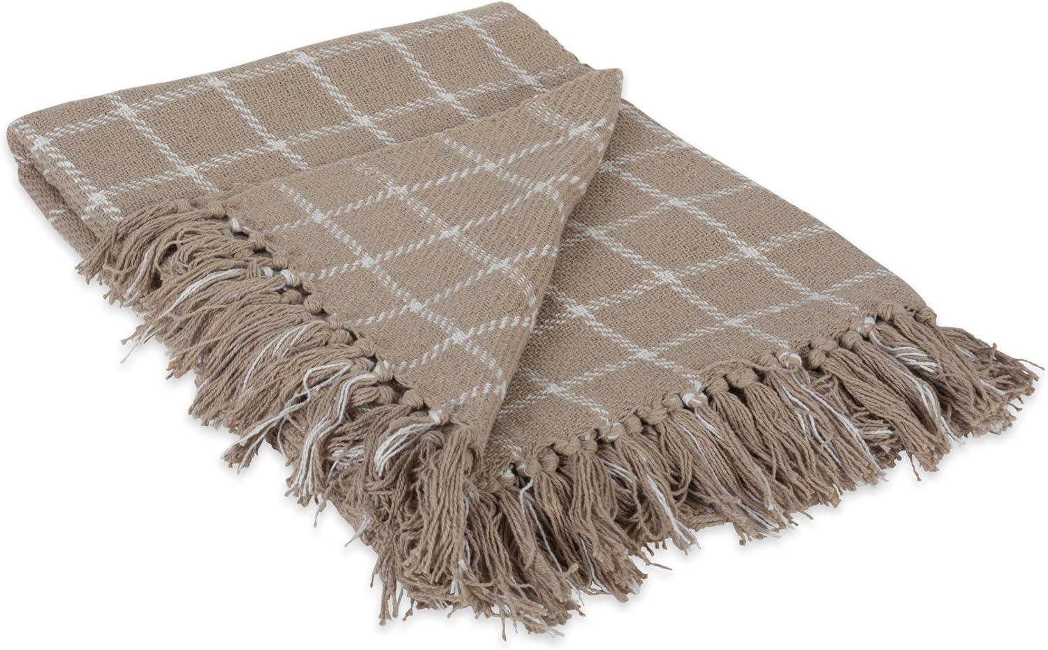 50"x60" Checked Plaid Throw Blanket Stone - Design Imports: Cotton, Hypoallergenic, Machine Washable