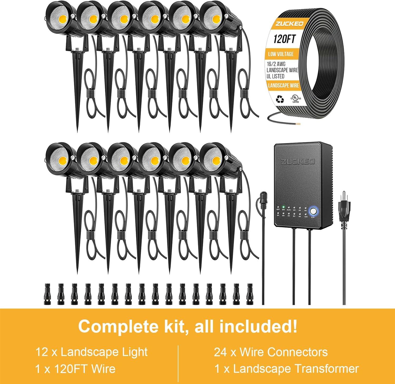 ZUCKEO Low Voltage Landscape Lights LED Landscape Lighting, 5W 12V Garden Pathway Lights Waterproof Warm White Walls Trees Flags Outdoor Landscape Spotlights with Stakes (8 Pack)