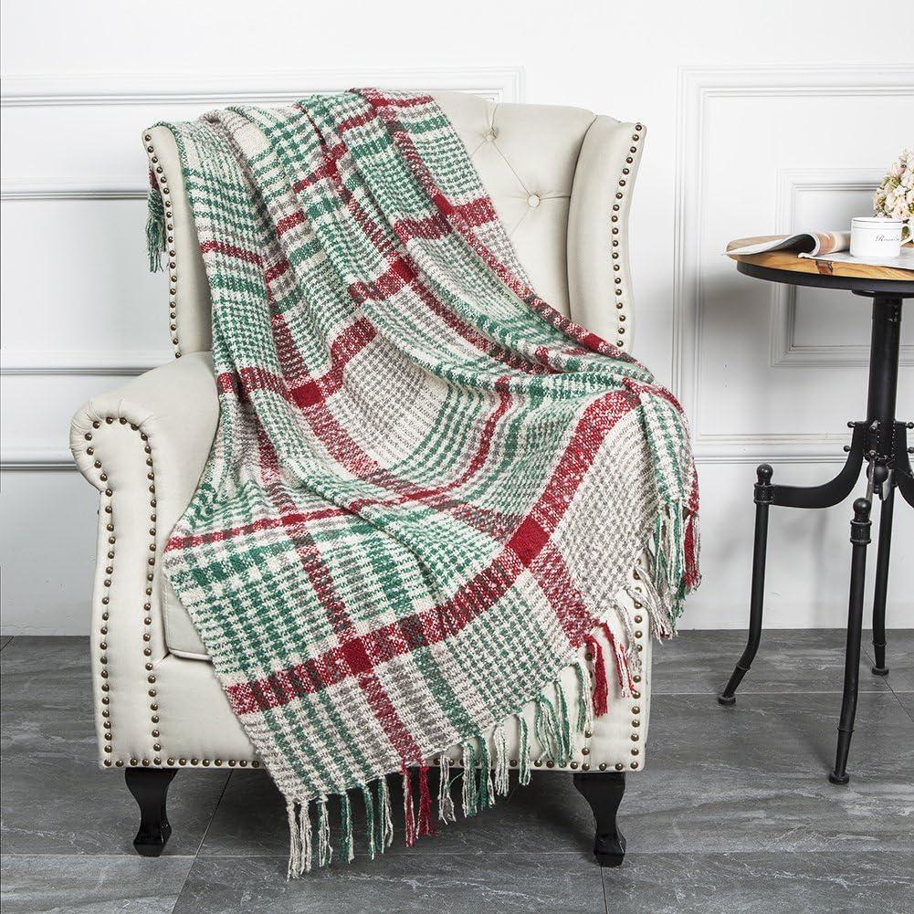 Green and Red Plaid Reversible Wool Christmas Throw Blanket