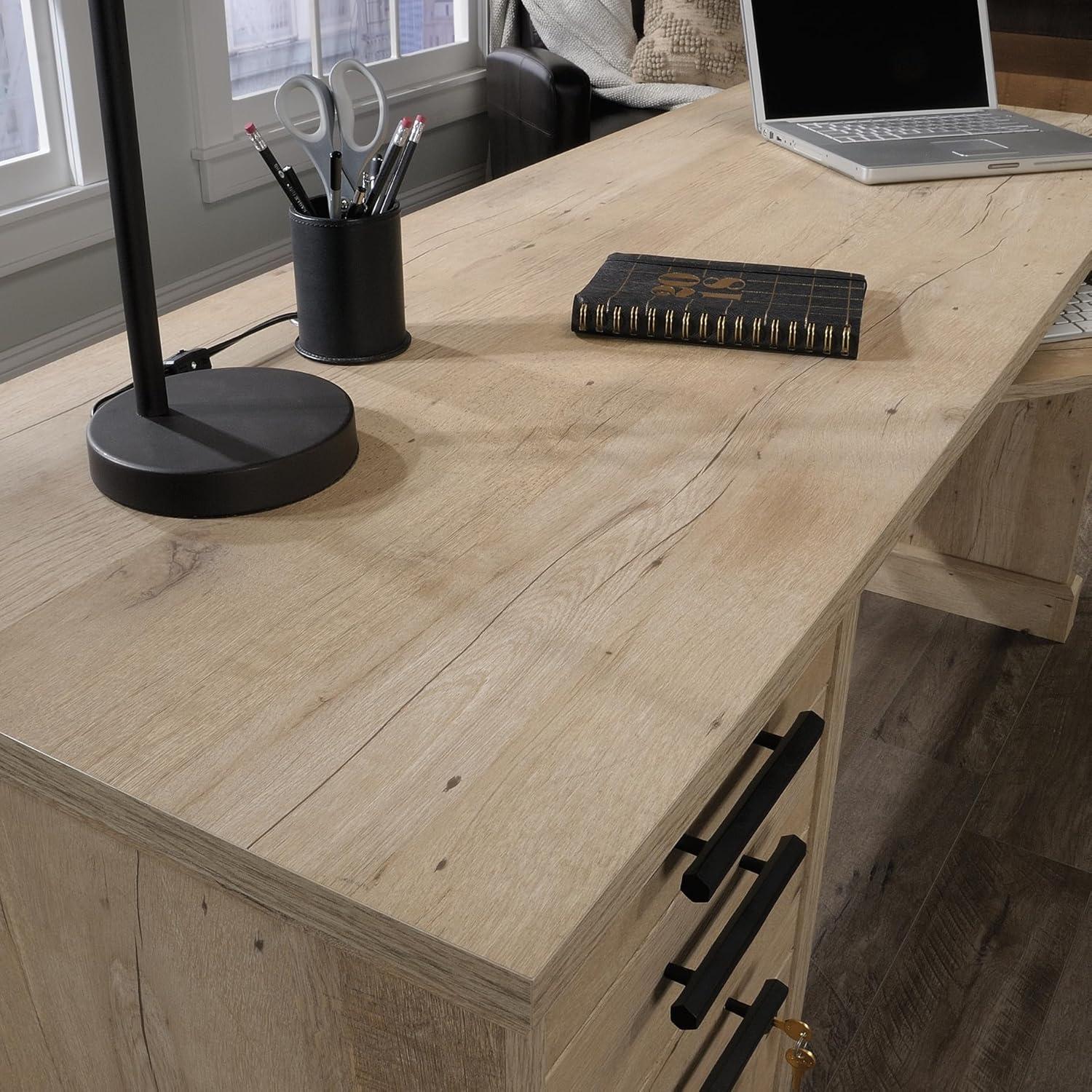 Prime Oak L-Shaped Desk with Hutch and Storage