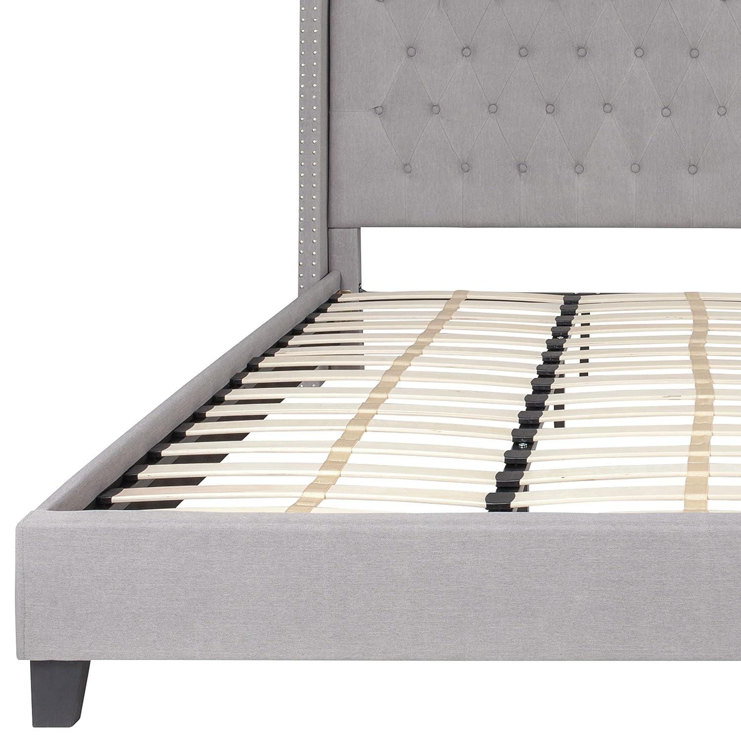 Riverdale Light Gray Tufted King Platform Bed with Nailhead Trim