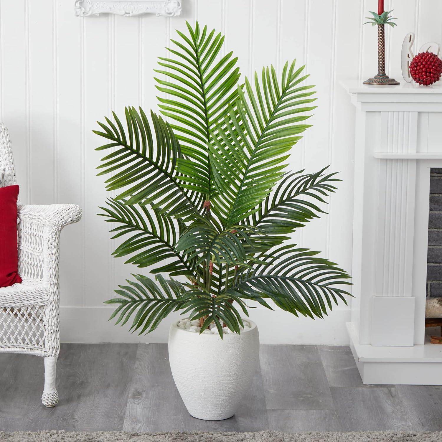 Nearly Natural 4.5-ft Paradise Palm Artificial Tree in White Planter