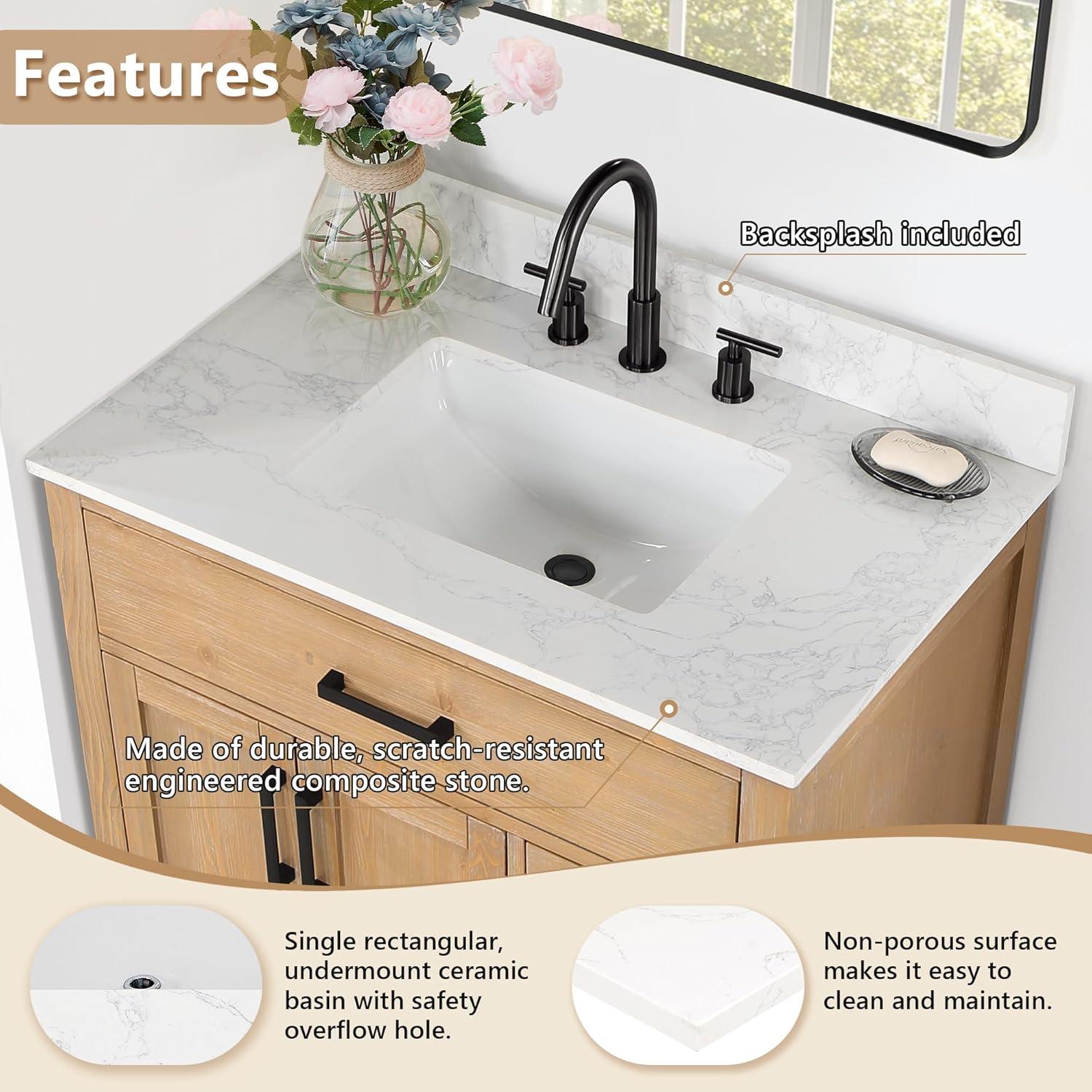 Ceres 37" Engineered Stone Single Bathroom Vanity Top with Sink