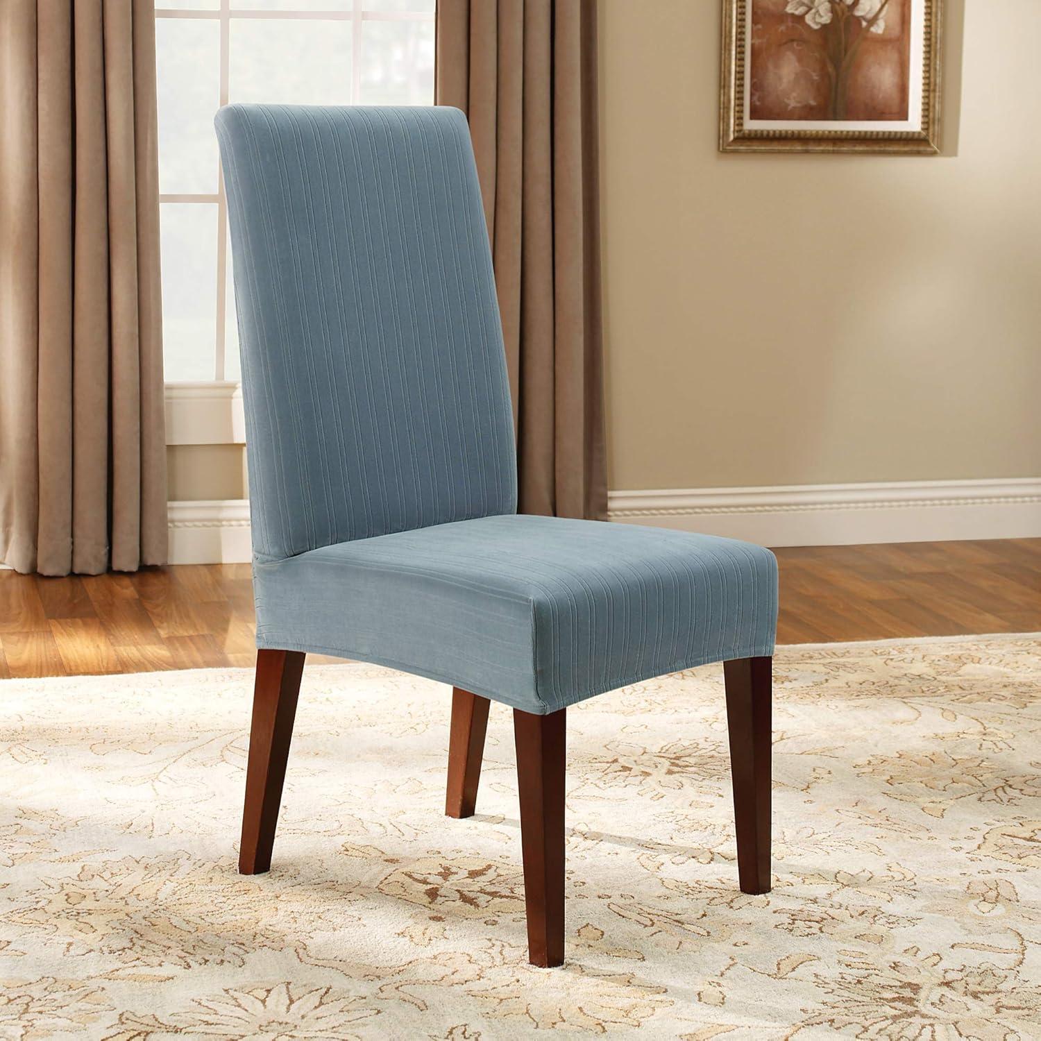 Stretch Pinstripe Short Dining Room Chair Cover Blue - Sure Fit