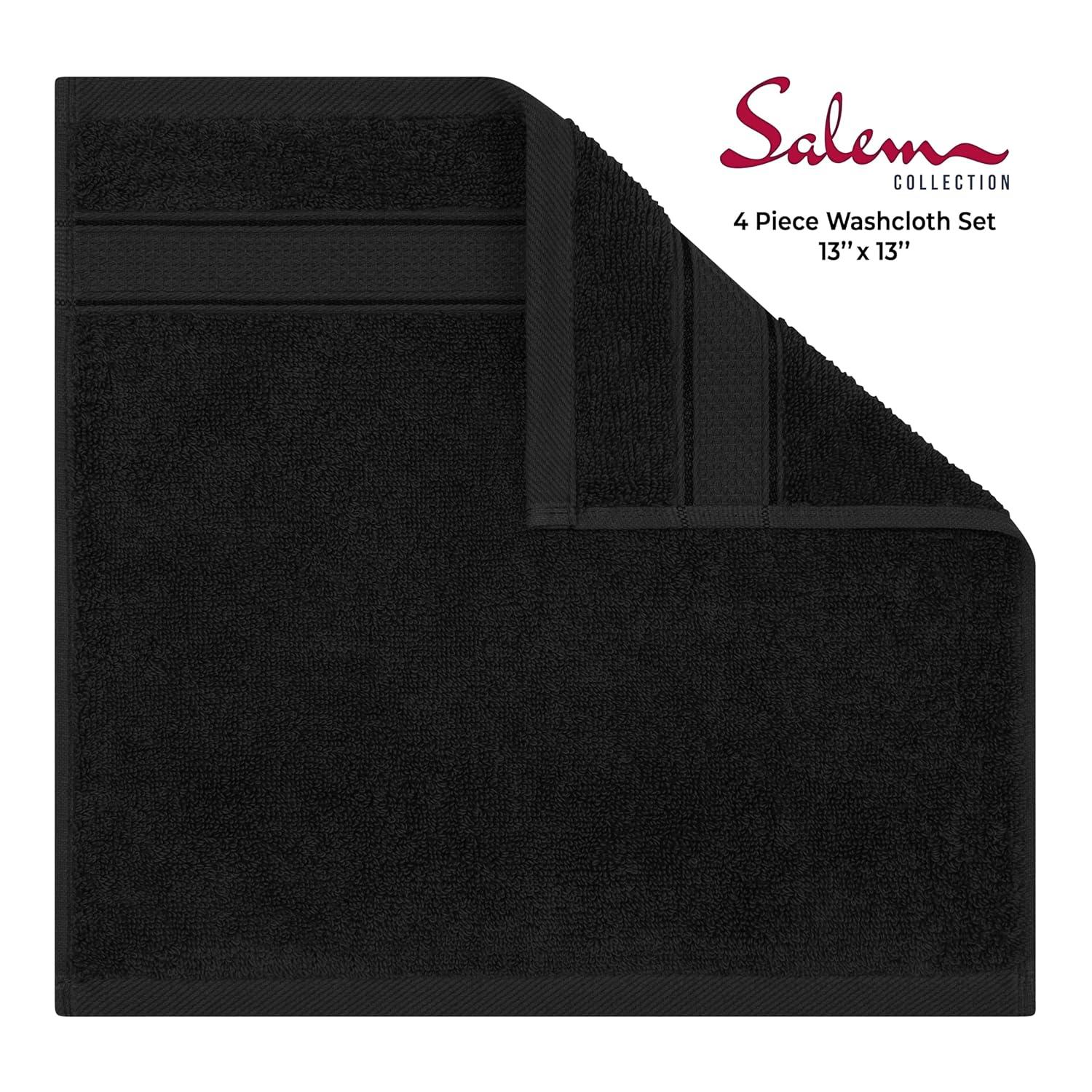 American Soft Linen Salem 4 Pack Washcloth Set, 100% Cotton Washcloth Hand Face Towels for Bathroom and Kitchen, Black