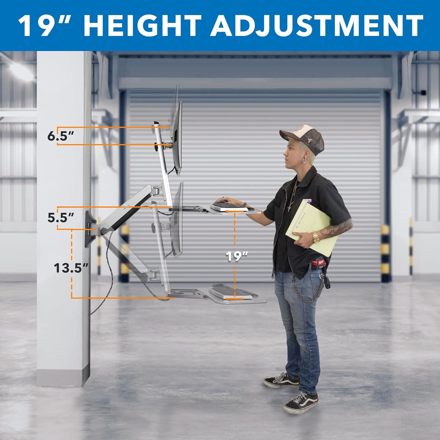 Adjustable Full-Motion Wall Mount Workstation with Keyboard, CPU, and Monitor Mount