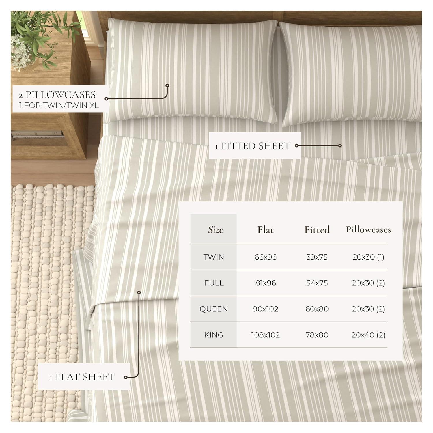 Striped Ultra-Soft Microfiber Sheet Set - Great Bay Home (Full, Light Grey)