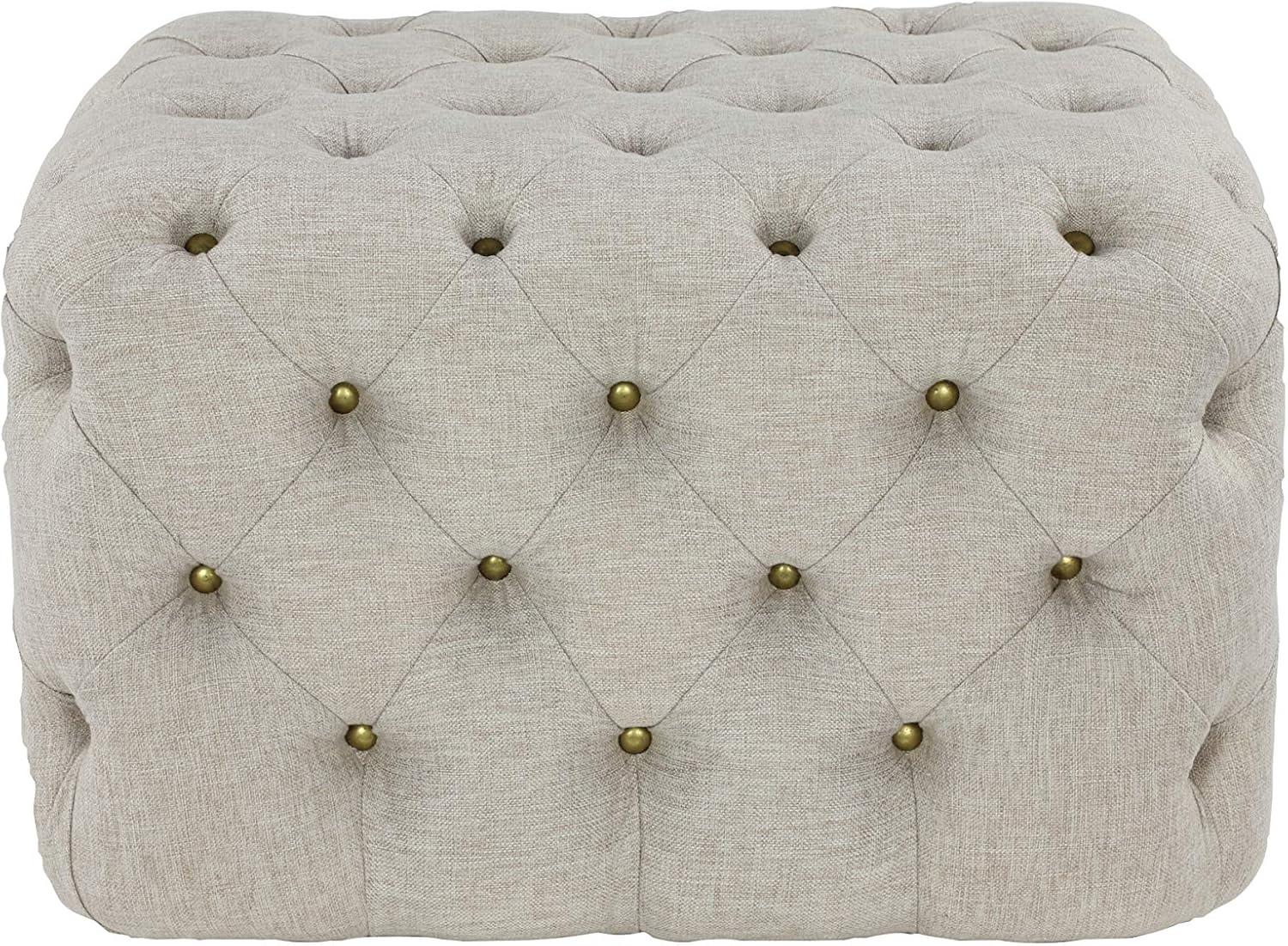 Beige Linen Tufted Elegant Footstool Ottoman - 21.75" L