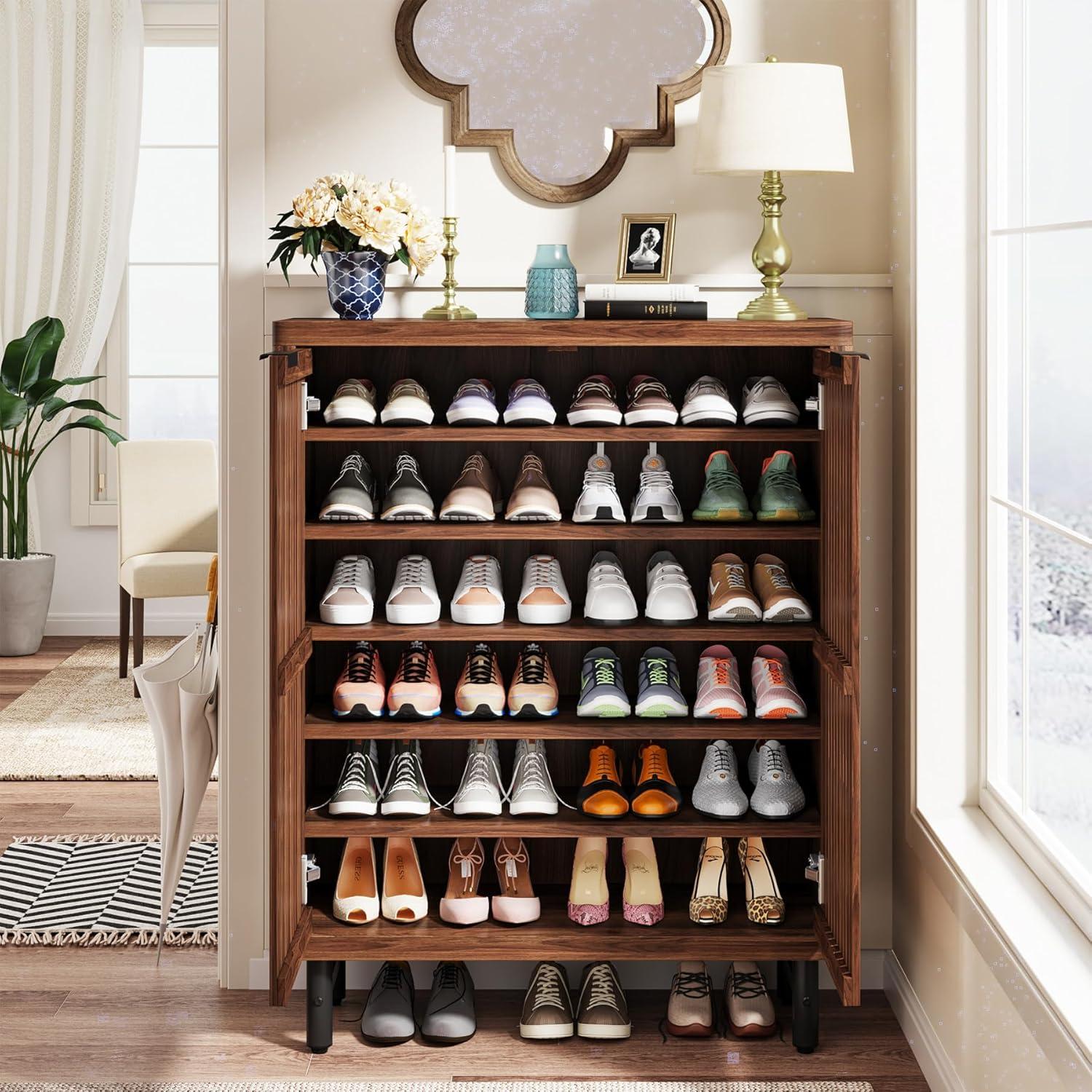 Tribesigns 6-Tier Bathroom Floor Cabinet, Wooden Bathroom Storage Cabinet, Large Sideboard Cabient for Bathroom/Kitchen/Living Room (Walnut)