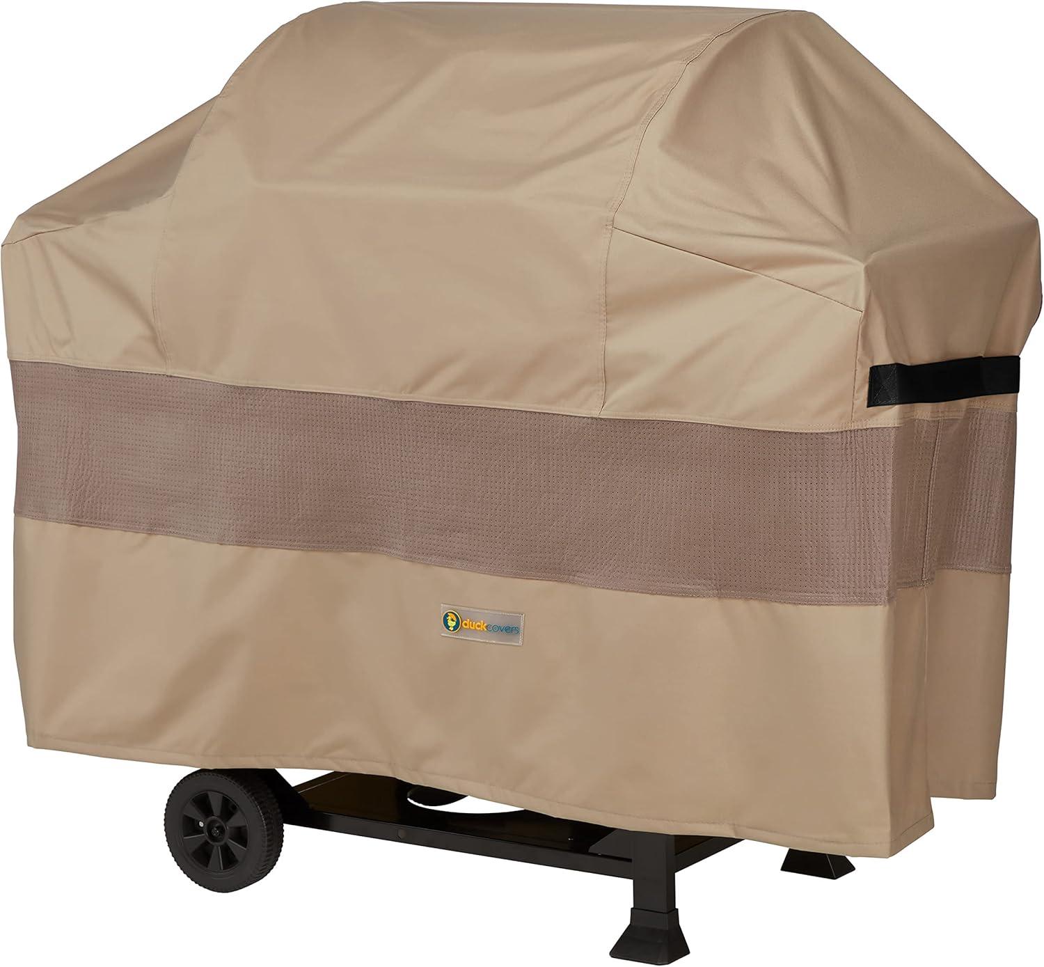 Tan Waterproof BBQ Grill Cover with Hook and Loop Closure