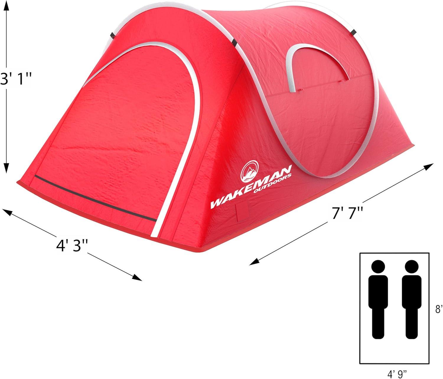 Pop-up Tent - 2 Person Water-Resistant Barrel Style Tent for Camping With Rain Fly and Carry Bag - Starchaser 2-person Tent by Wakeman Outdoors (Red)