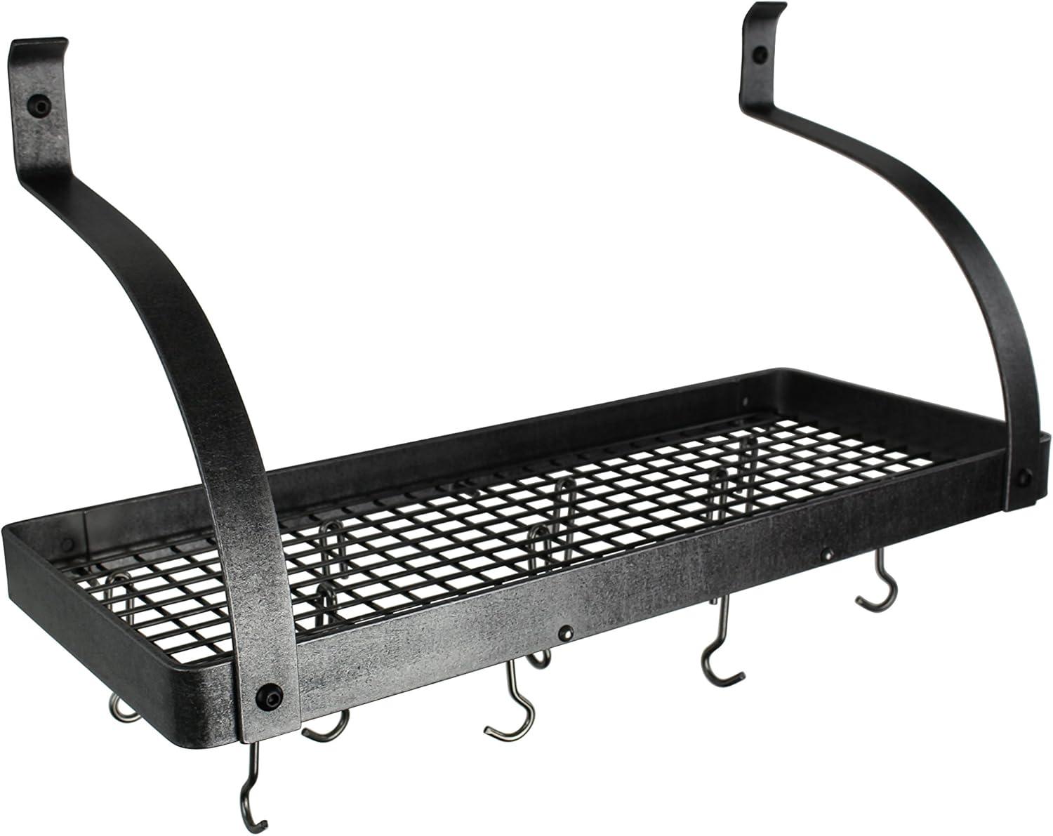 Hammered Steel Curved Arm Wall Mounted Pot Rack