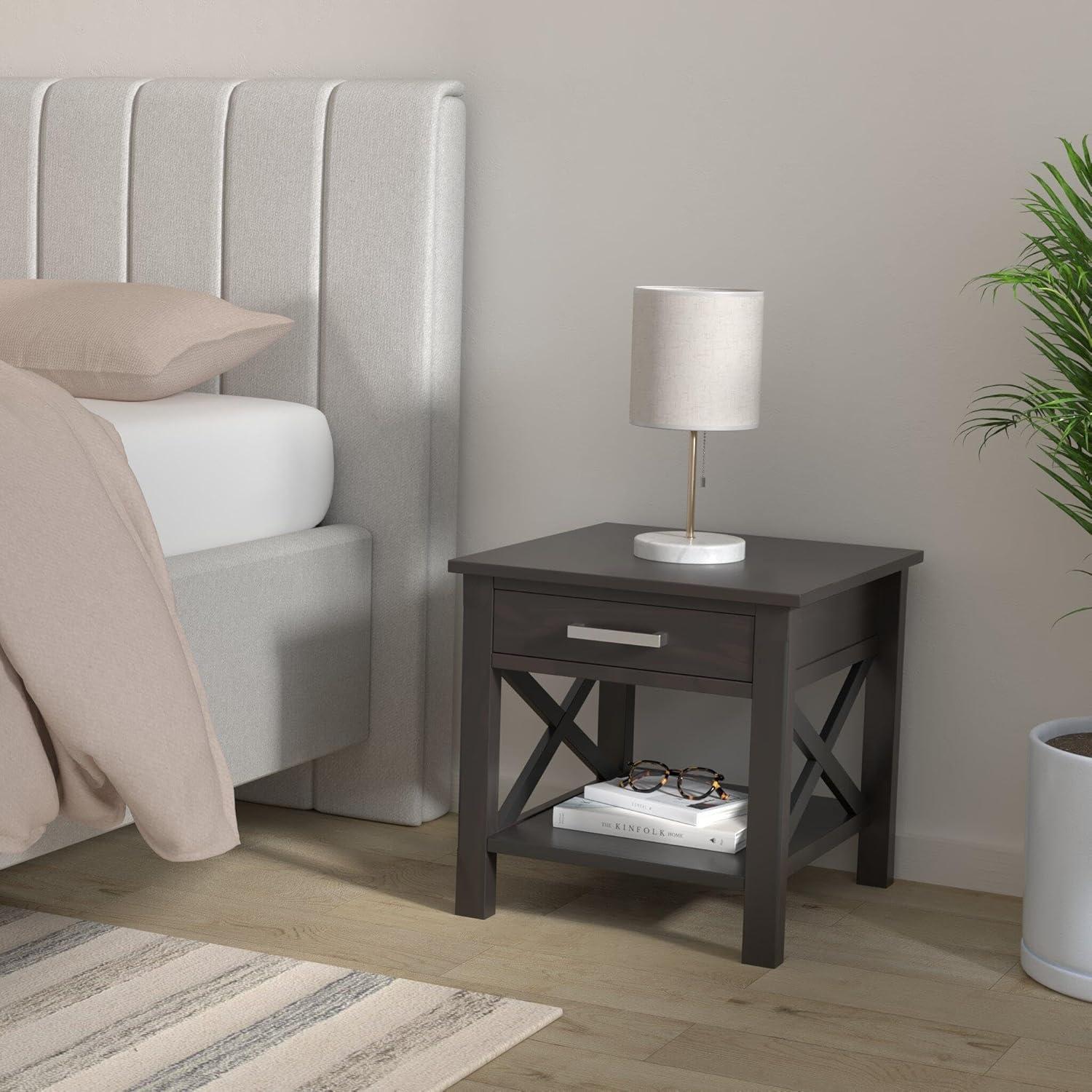 Simpli Home Kitchener 21"W Solid Mango Wood Square End Table with Storage Drawer