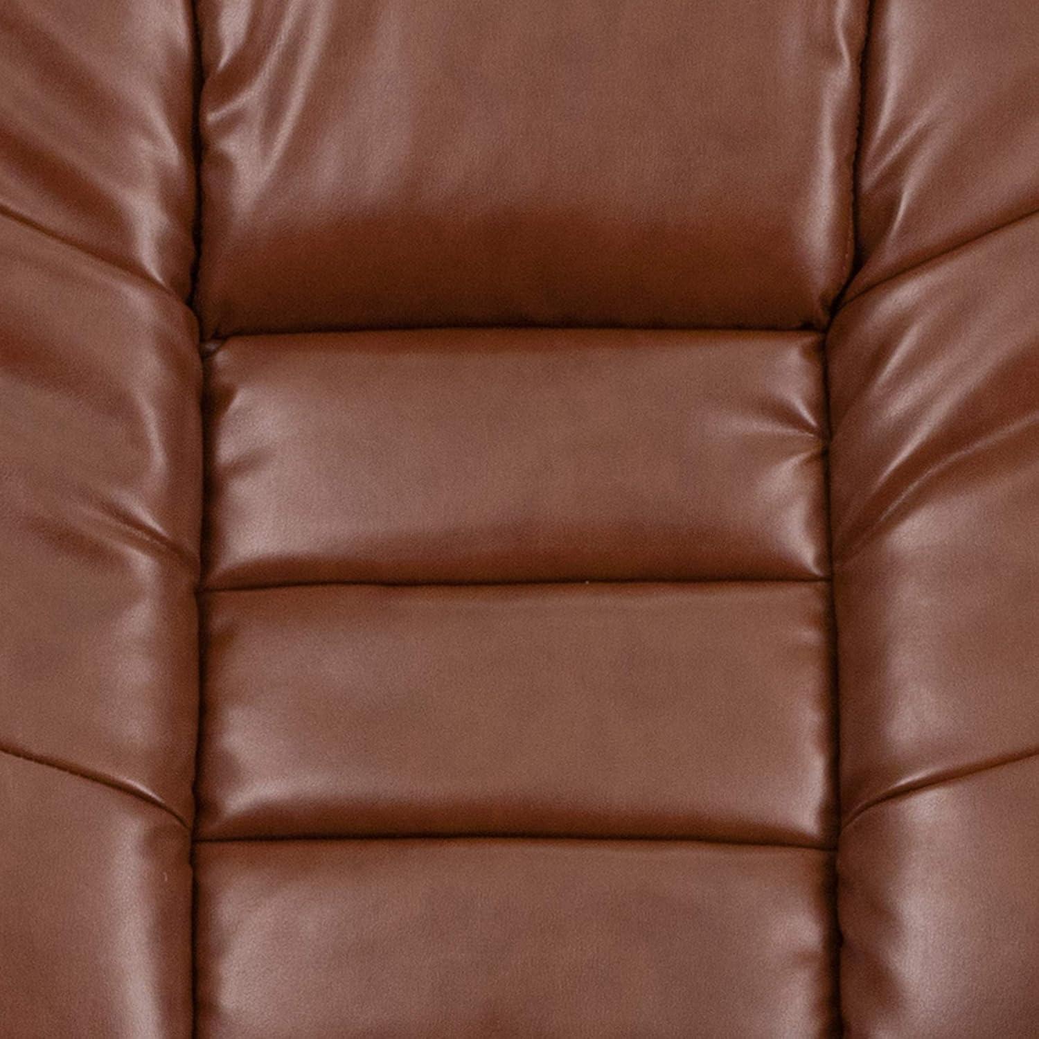 Brown Leather Swivel Recliner with Mahogany Wood Base