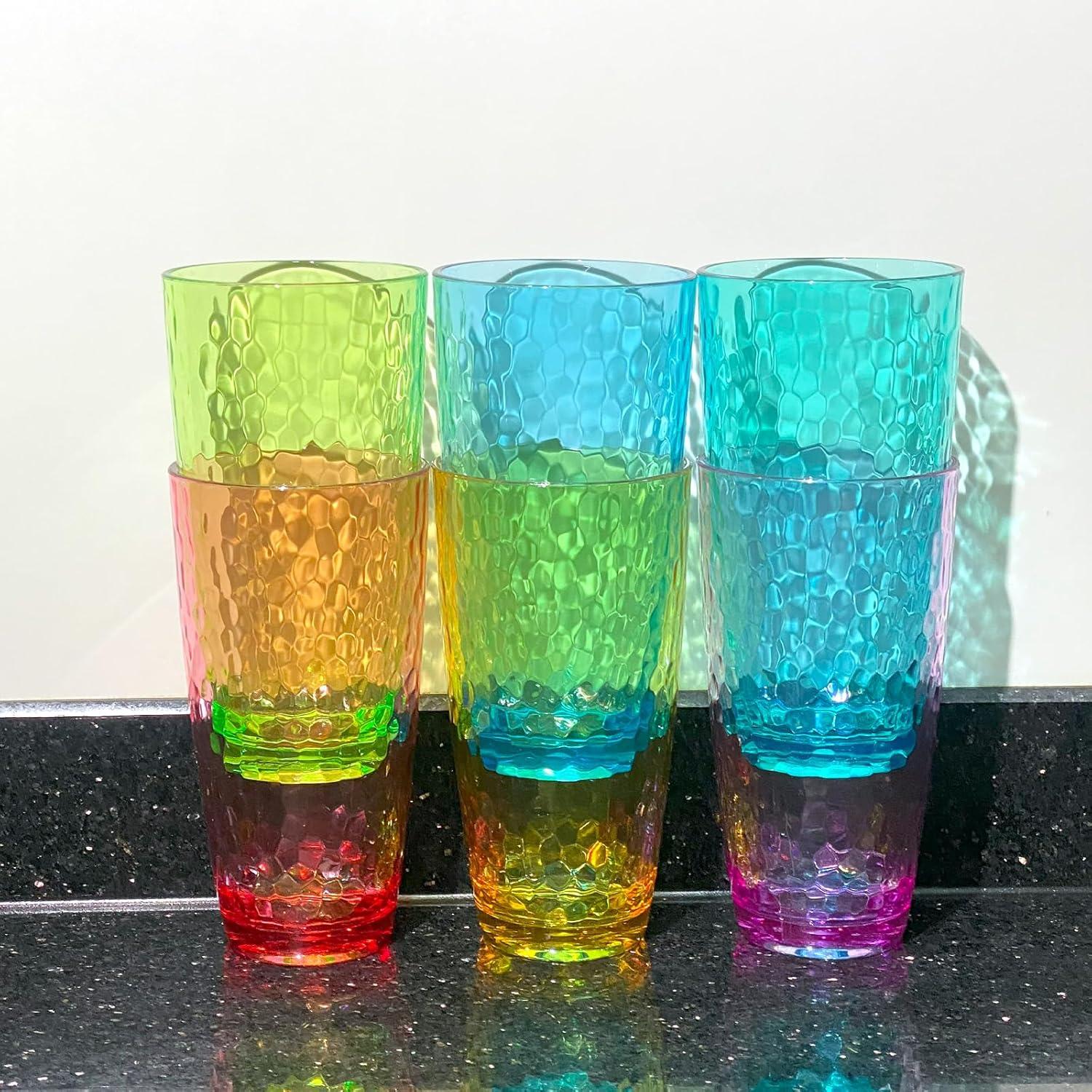 26-Ounce Large Acrylic Glasses Plastic Tumbler/Drinking Cups,Set of 6 Multi-Hammered Style,BPA Free