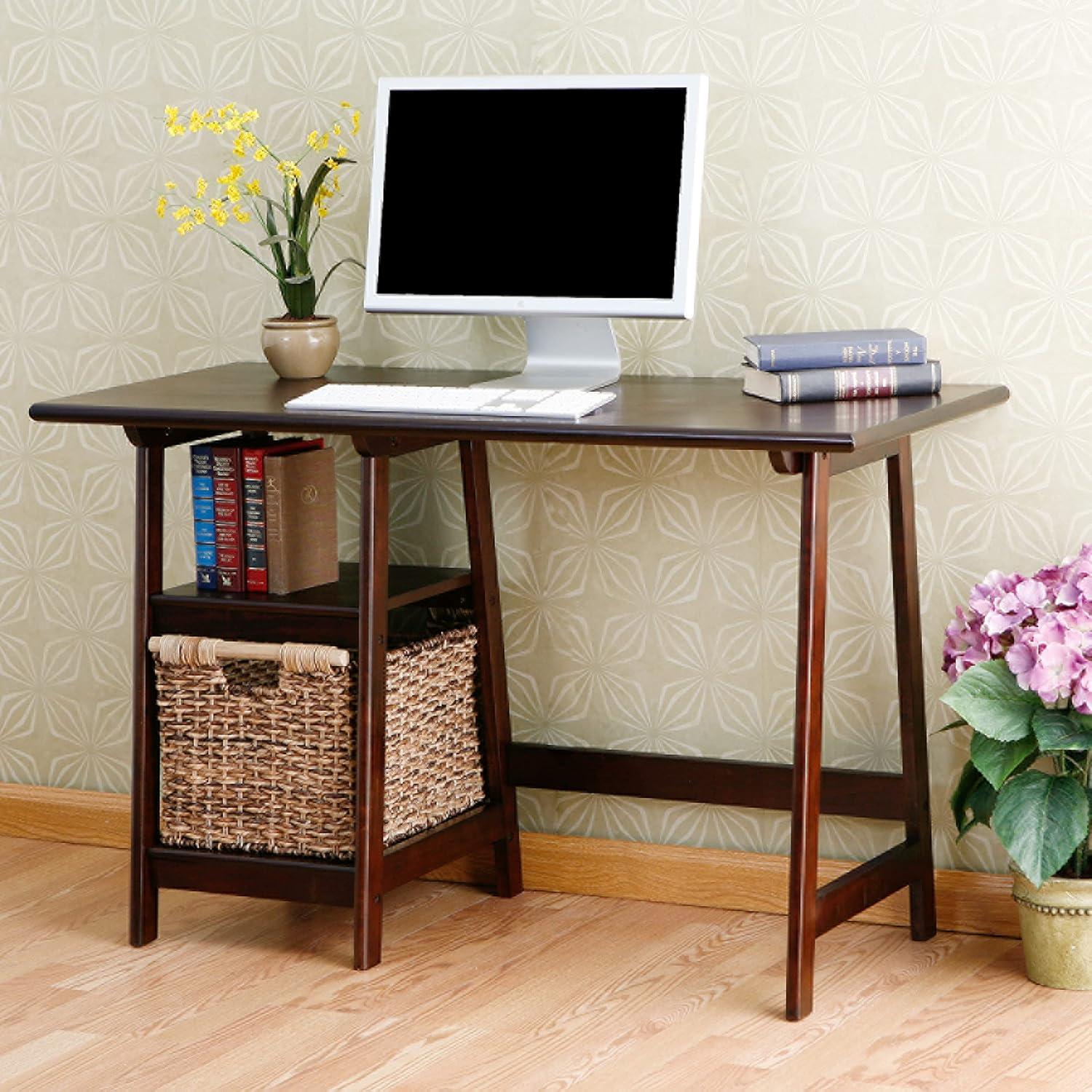 Transitional Espresso Hardwood A-Frame Home Office Desk