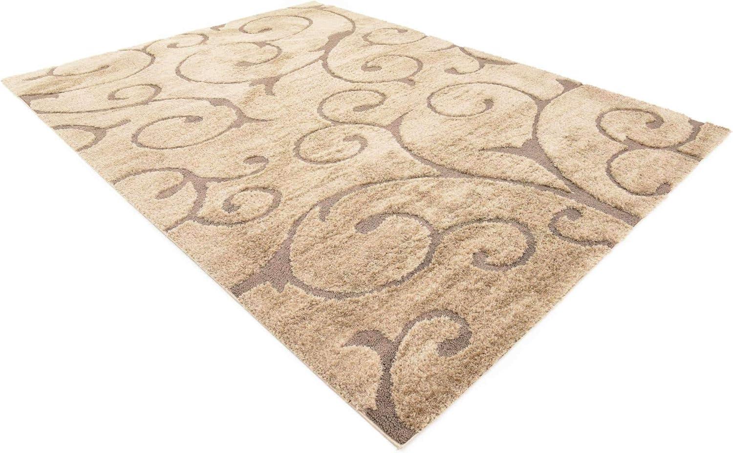 Light Brown Floral Shag Easy-Care Rectangular Area Rug, 9' x 12'