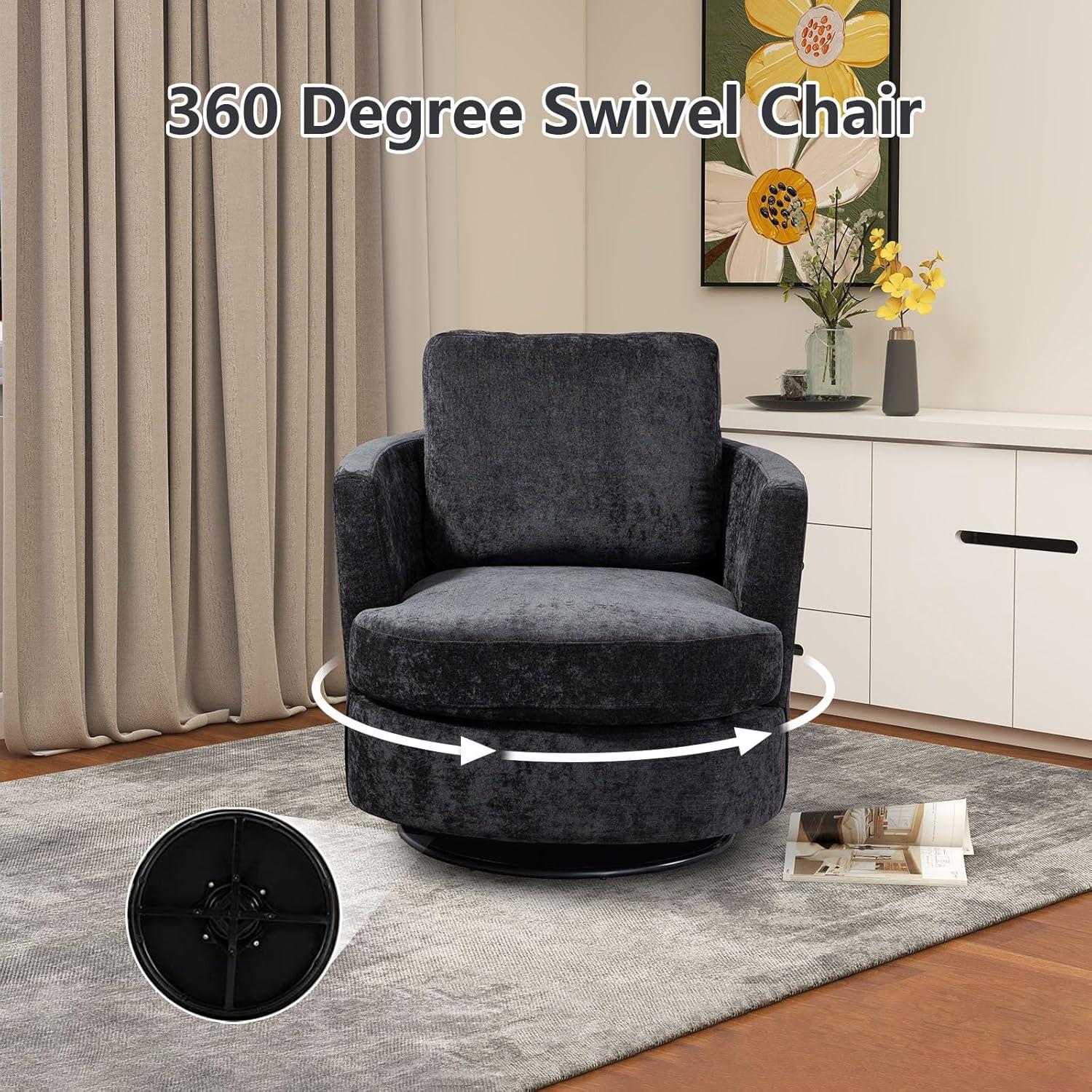 Modern Upholstered  Swivel Barrel Chair(Set Of 2) Black