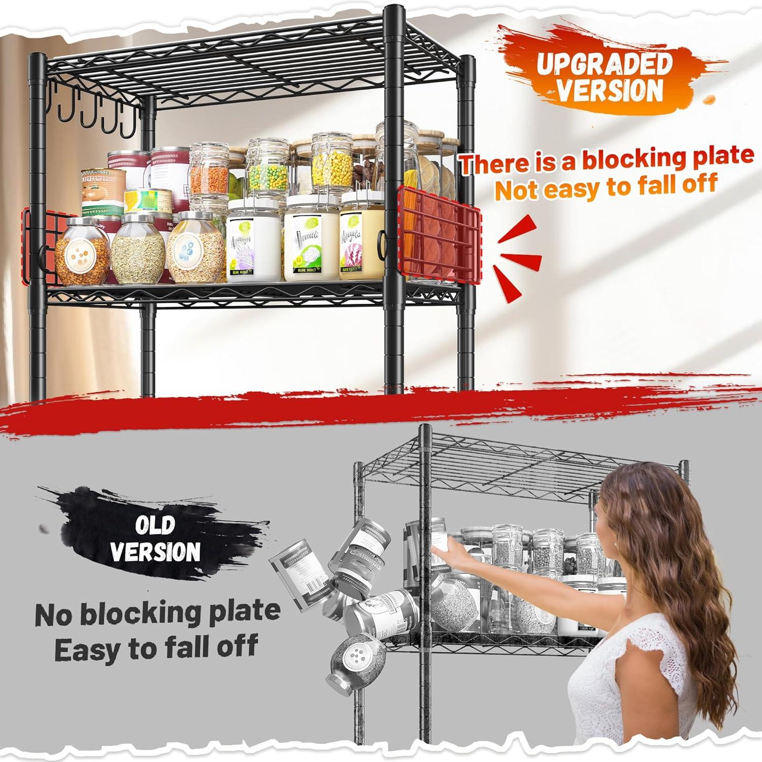 LINSY HOME Pantry Storage Shelves, 5-Tier Adjustable Heavy Duty Metal Storage Shelf, 59" Tall Standing Shelf, Upgrade Steel Wire Rack Organizer for Kitchen, Bathroom, Garage, Living Room, Black