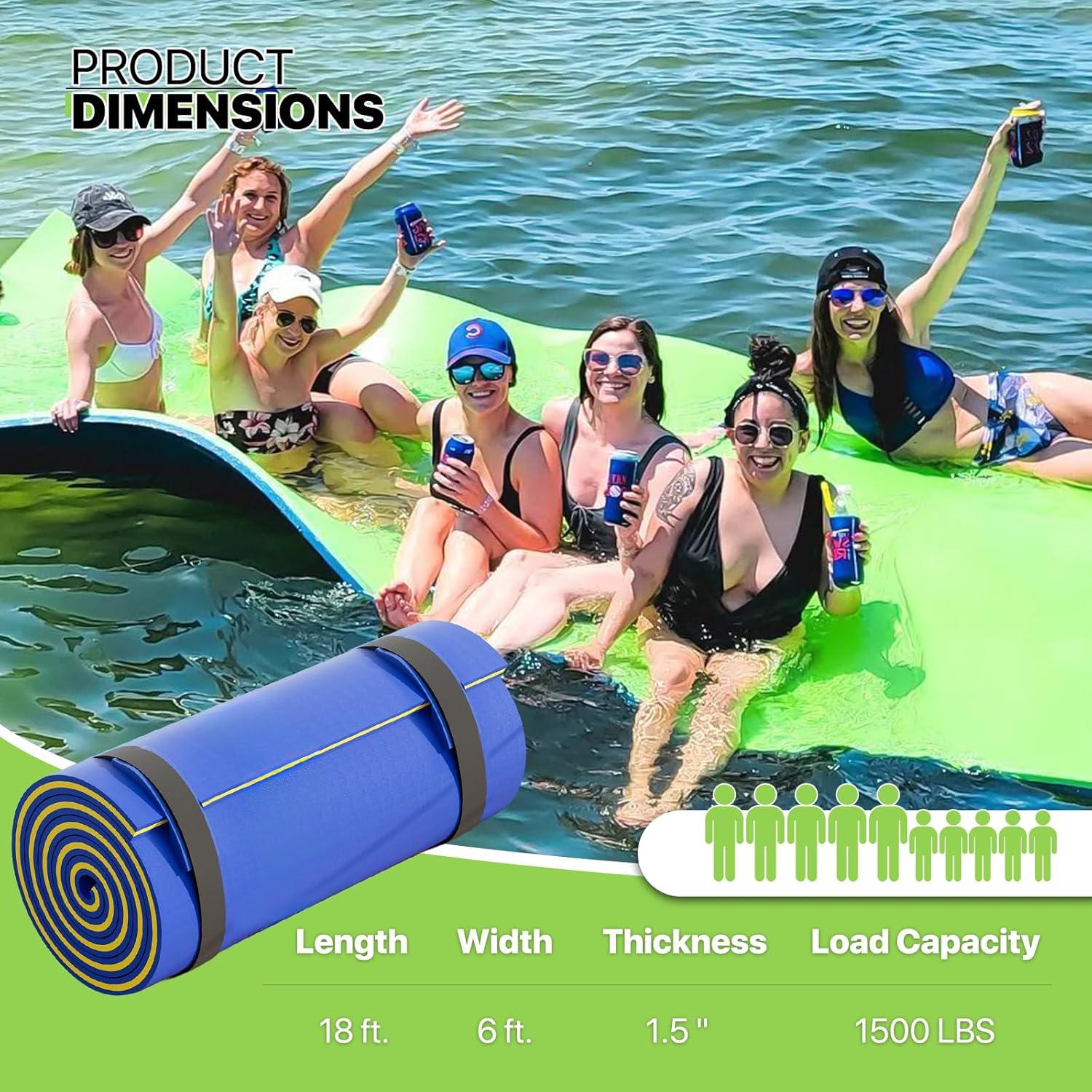 Bring Home Furniture 18x6 ft Floating Mat 10ft Bungee & Storage Straps 1500lb Capacity UV-Resistant XPE Foam Hi-Vis Safety​​