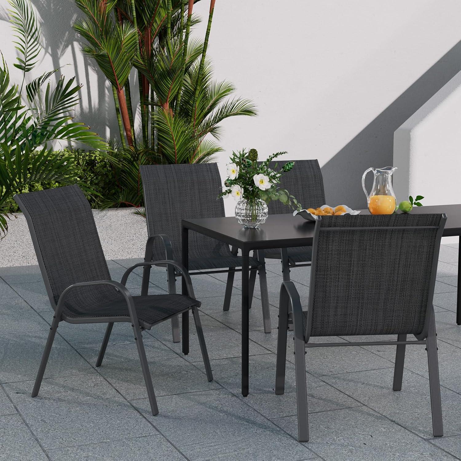 Vitarpatio Outdoor Patio Dining Chairs Set of 6, Stackable Patio Chairs Metal Outdoor Chair High Back Textilene Armchairs