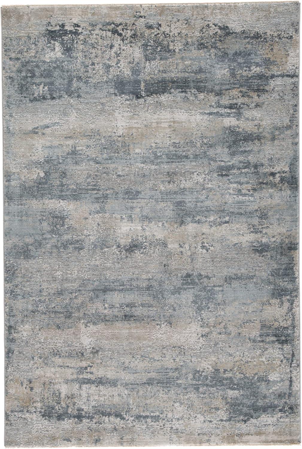 Modern Abstract Beige and Blue 8' x 10' Synthetic Area Rug