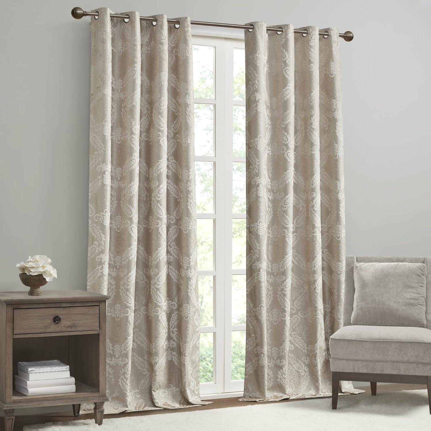 Madison Park Amelia Knitted Jacquard Paisley Total Blackout Grommet Top Curtain Panel