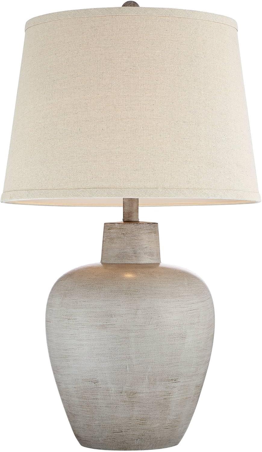 Rustic Gray Urn Table Lamps with Beige Shades, Set of 2