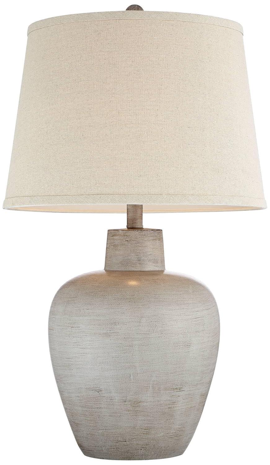Regency Hill Glenn Rustic Country Cottage Table Lamps 27" Tall Set of 2 Brushed Gray Terra Cotta Beige Fabric Shade for Bedroom Living Room Nightstand