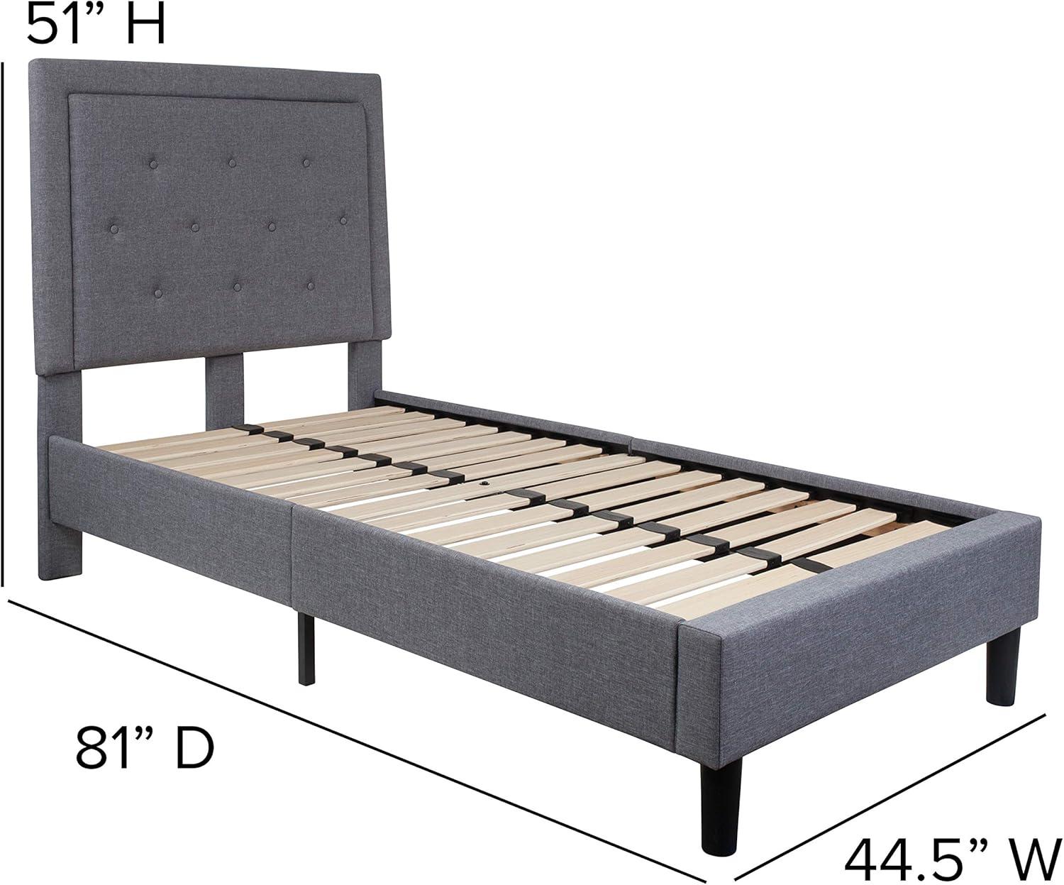 Flash Furniture Roxbury Twin Size Tufted Upholstered Platform Bed in Light Gray Fabric