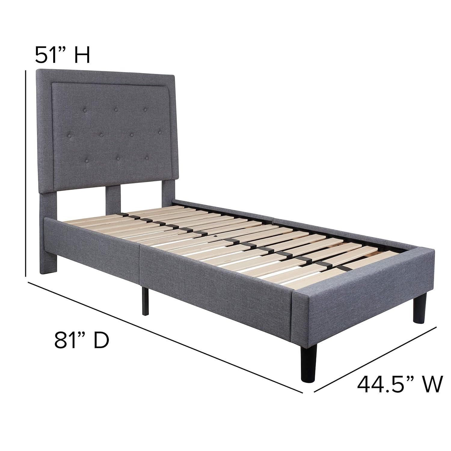 Flash Furniture Roxbury Twin Size Tufted Upholstered Platform Bed in Light Gray Fabric