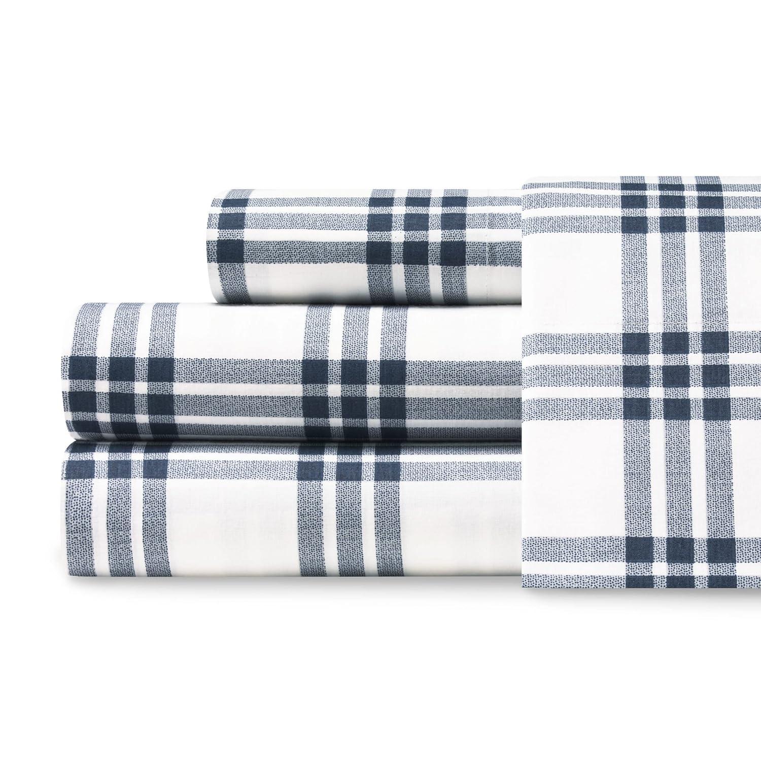 Twin XL Printed Pattern Sheet Set Navy Plaid - Eddie Bauer