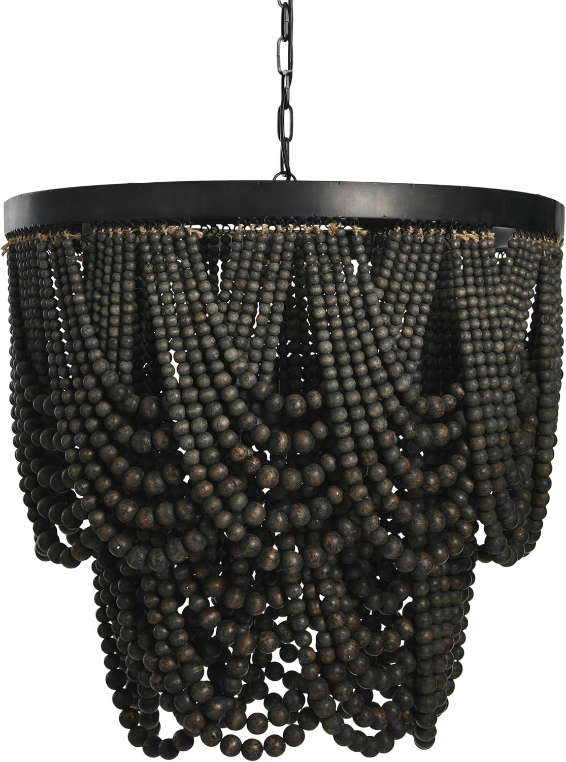 Creative Co-Op 2-Tier Draped Wood Bead Chandelier, Black