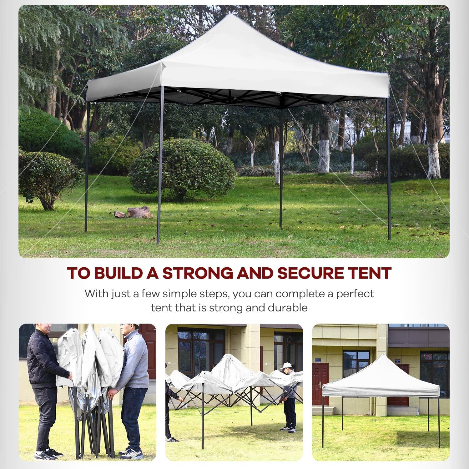 10x10 White Pop-Up Canopy Tent with Black Frame and Carrying Bag