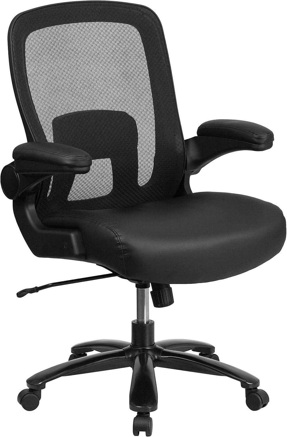 Flash Furniture HERCULES Series Big & Tall 500 lb. Rated Black Mesh/LeatherSoft Executive Ergonomic Office Chair with Adjustable Lumbar