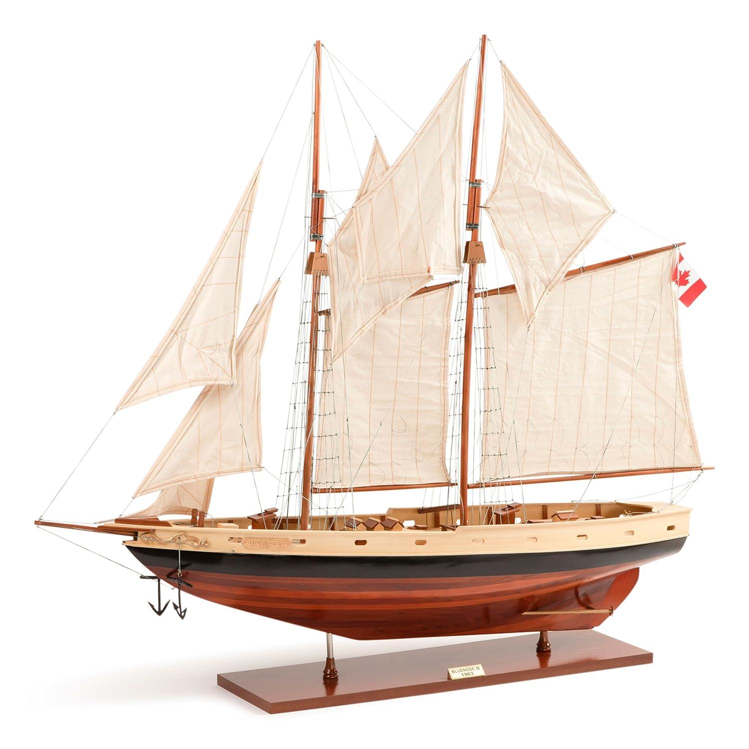 Authentic Models Model Ship - Bluenose II Painted Yacht Replica, Vintage Sailboat and Nautical Decor for Home, Bathroom or Nursery, Wooden Model Ship Antique for Adults (47 x 9 x 41 inch)