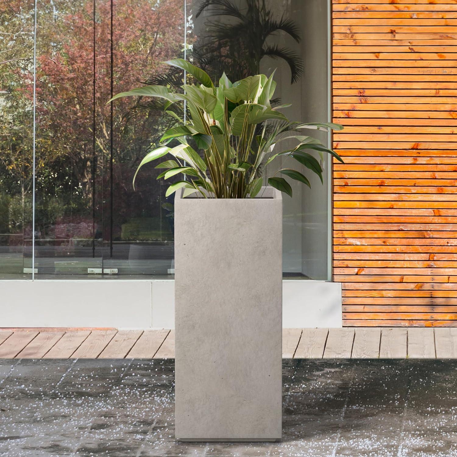 20" x 9" Square Kante Lightweight Modern Tall Outdoor Planter Weathered Concrete Gray - Rosemead Home & Garden, Inc.